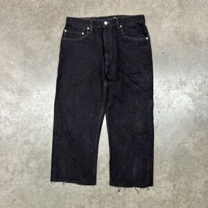 Levi's 505 Black Jeans Regular Fit Straight Leg Distressed Cut Hem Men's 34x30